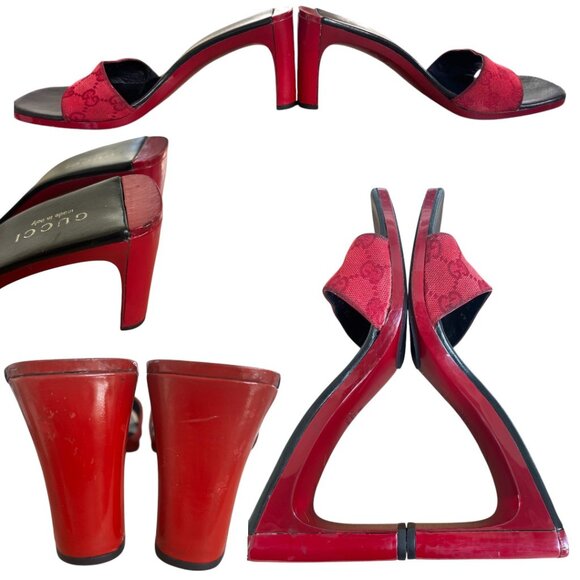 AUTHENTIC 90'S Y2K RED LOGO GUCCI SLIDES SANDALS US 9/39 - Picture 5 of 6